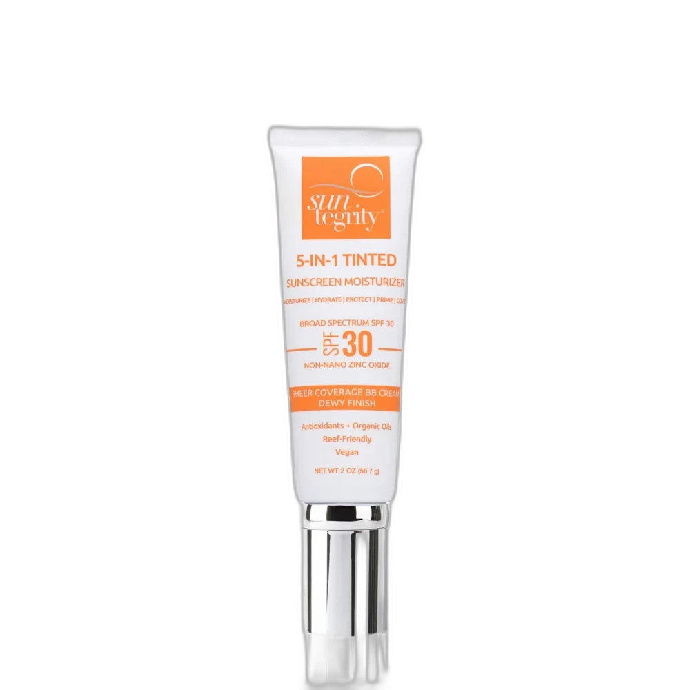 Suntegrity 5 in 1 Natural Face Sunscreen SPF 30 Tinted 1.7oz tube with teal and white clean