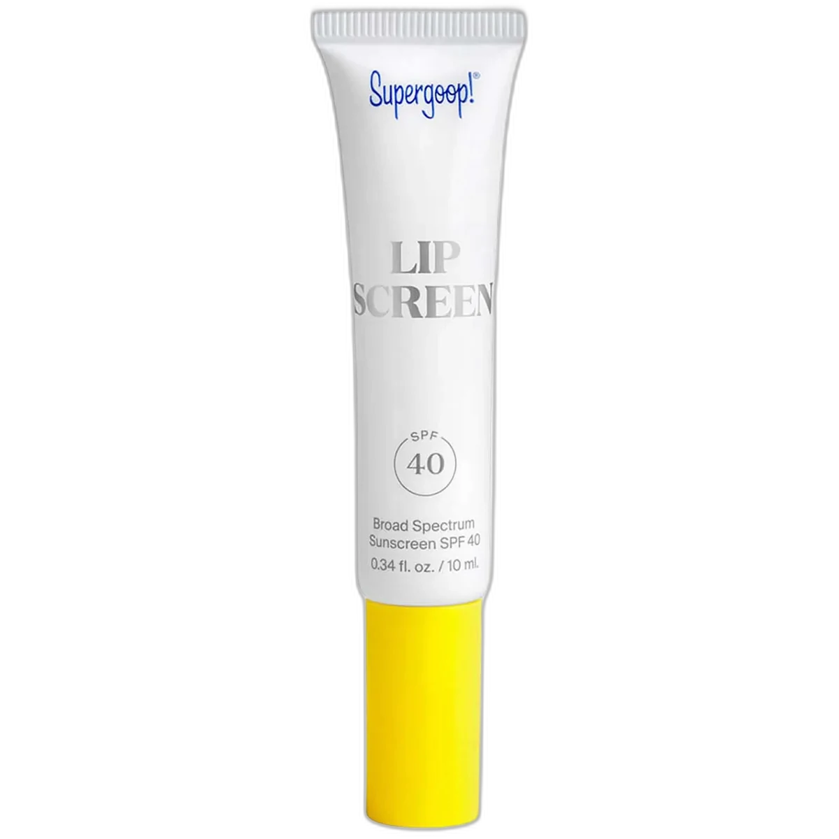 Supergoop Lipscreen Lip Gloss SPF 40 clear lip gloss tube with doe-foot applicator