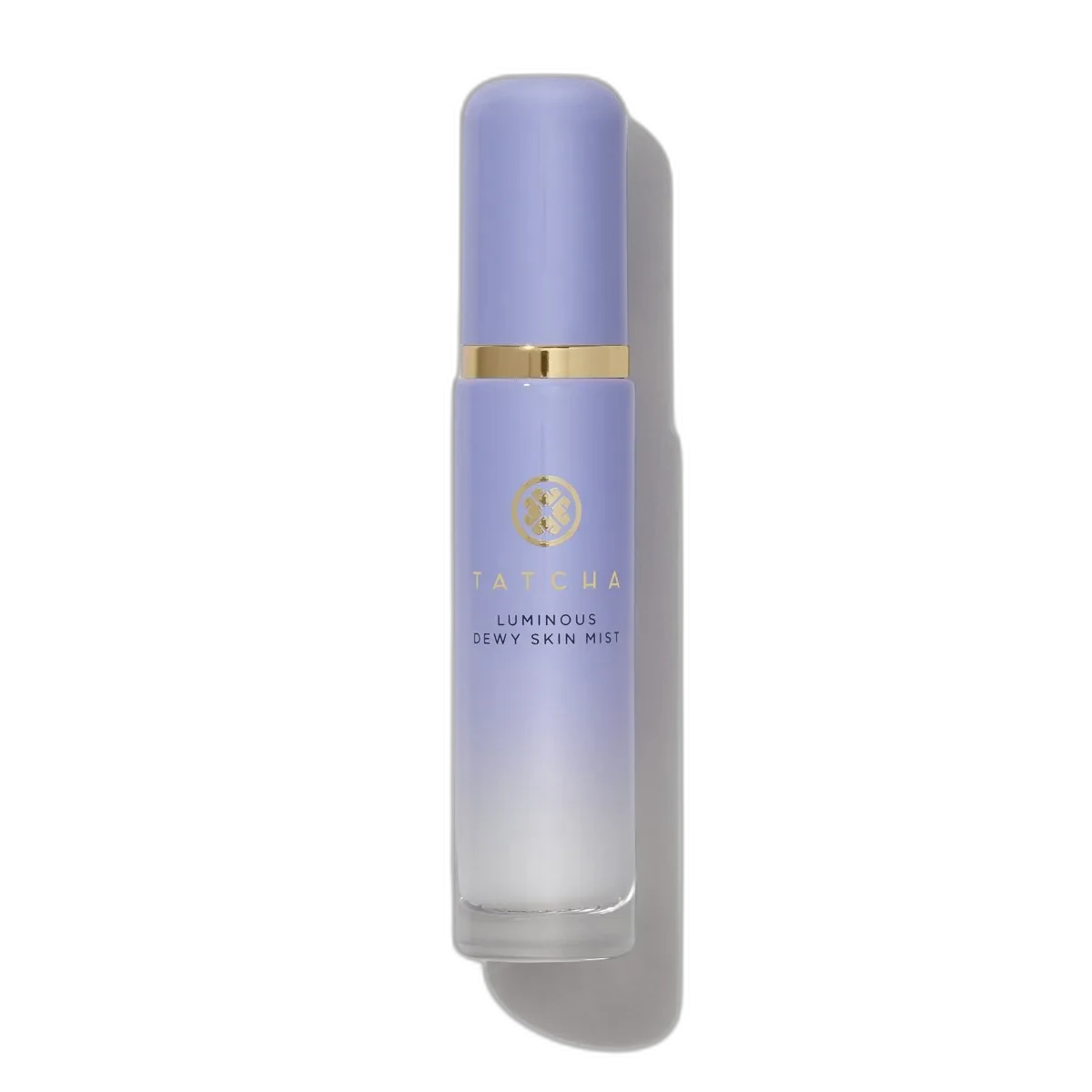 Tatcha Luminous Dewy Skin Mist in a frosted glass bottle with gold spray nozzle