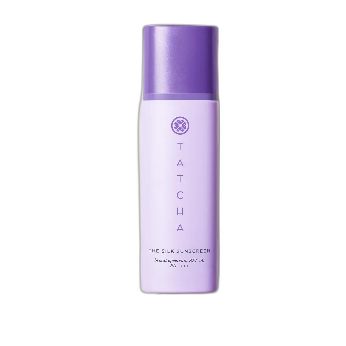 Tatcha The Silk Sunscreen SPF 50 in a sleek purple and gold squeeze tube