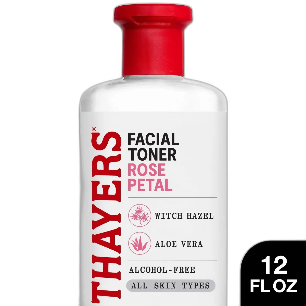 Thayers Rose Petal Facial Toner with Witch Hazel in 12 oz plastic bottle