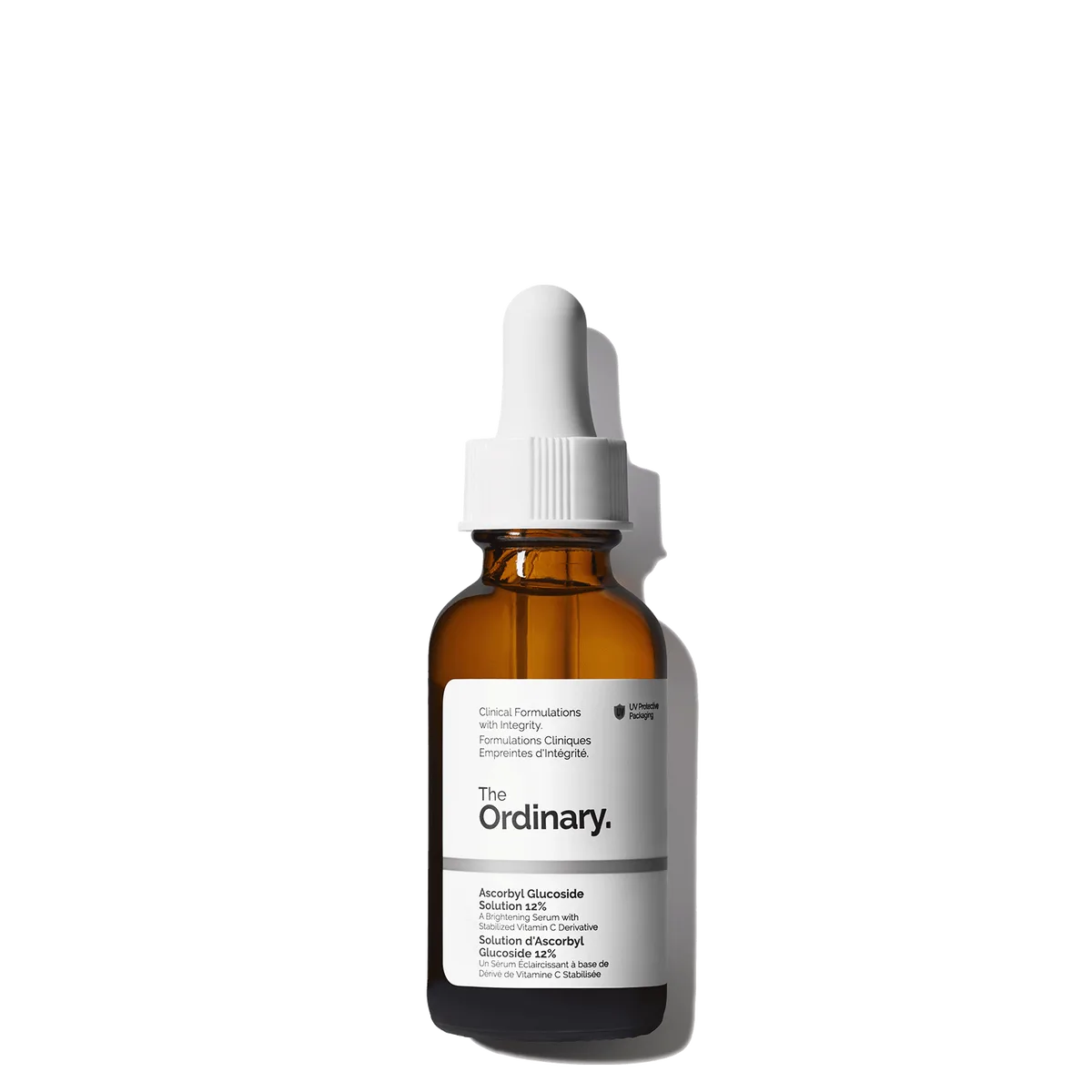 The Ordinary Ascorbyl Glucoside Solution 12% vitamin C serum in frosted glass dropper bottle