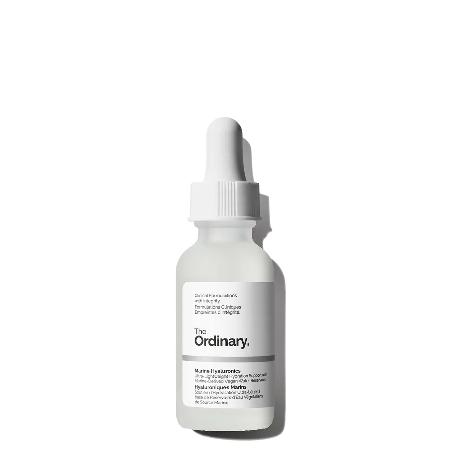 The Ordinary Marine Hyaluronics hydrating serum in frosted glass dropper bottle