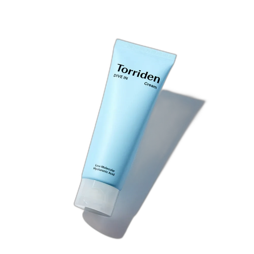 Torriden DIVE-IN Watery Cream 80ml white pump tube with blue accents