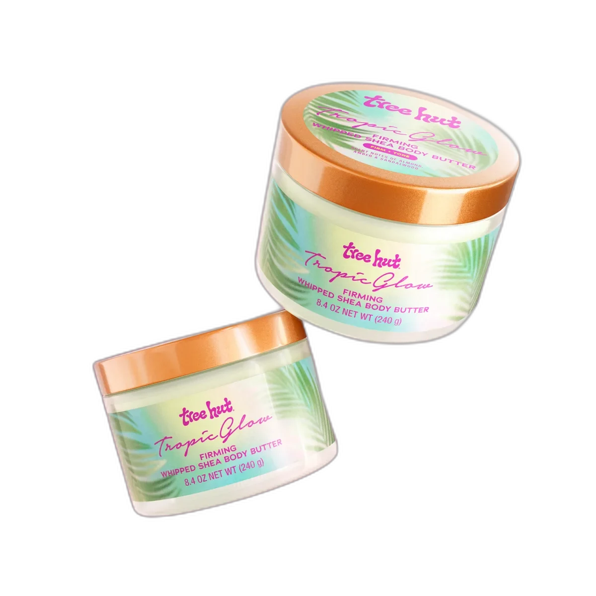 Tree Hut Tropic Glow Firming Whipped Body Butter in plastic tub with tropical label