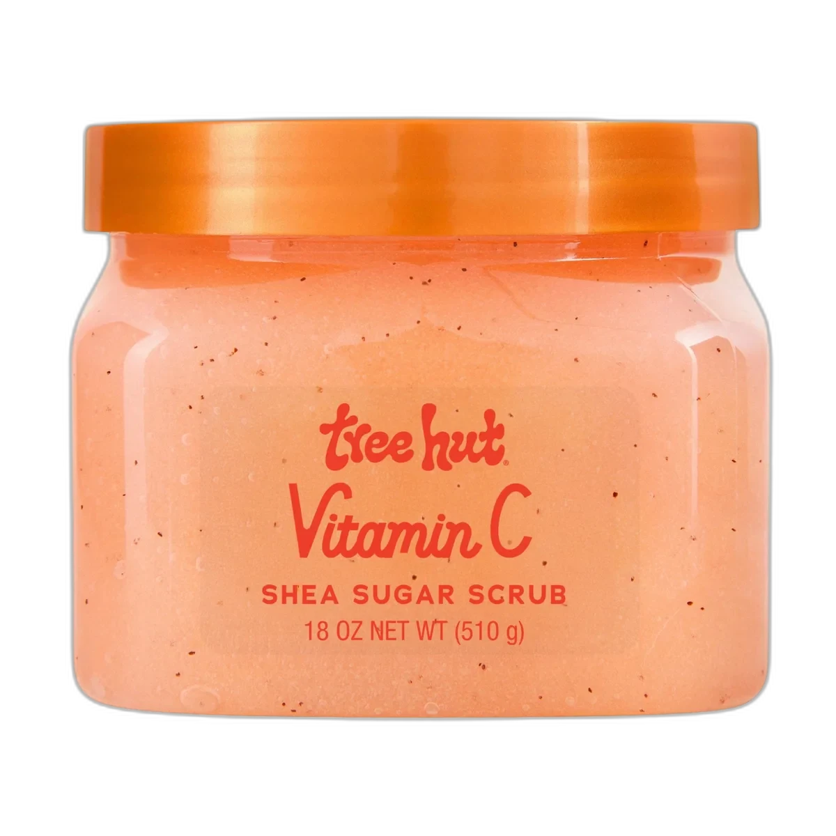Tree Hut Vitamin C Shea Sugar Scrub in orange-labeled plastic tub