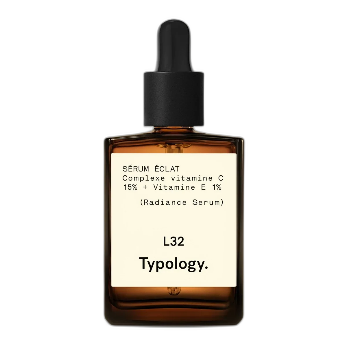 Typology Vitamin C Serum in a 30ml amber glass dropper bottle
