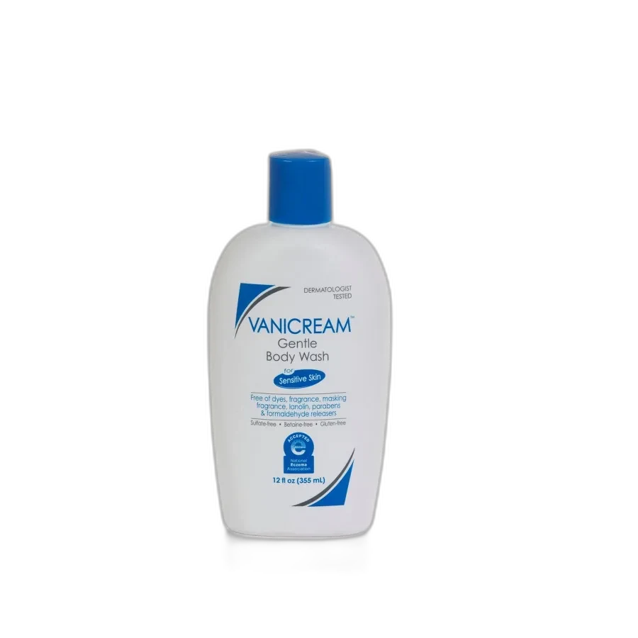 Vanicream Gentle Body Wash 12 fl oz bottle with blue and red branding