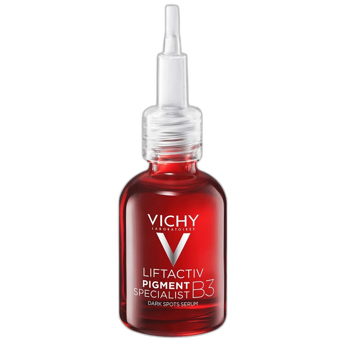 Vichy LiftActiv B3 Dark Spot Serum in dark burgundy glass bottle with precision dose