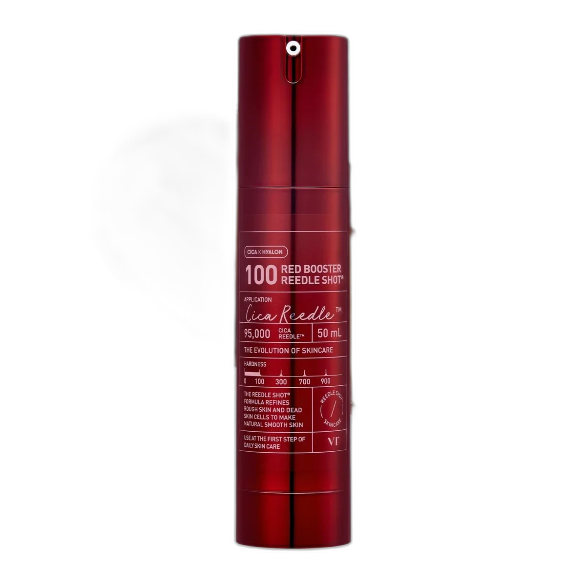 VT Cosmetics Red Booster Reedle Shot 100 in red-accented jar with Dragon's Blood and silica